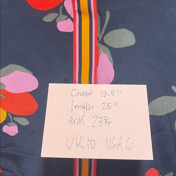 Boden 100% silk button down US 6 navy with bright stripes and floral detail - Picture 5 of 5